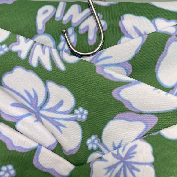 VS Pink V Crossover High-Waist Bikini Bottom Forest Pine Hibiscus - Picture 5 of 12